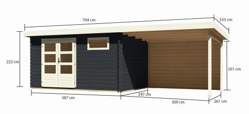 dřevěný domek KARIBU BASTRUP 8 + přístavek 300cm včetně zadní stěny (38772) antracit