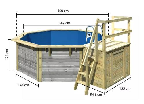 bazén KARIBU model X1 včetně malé terasy (39056) 4,0 x 4,8 m wassergrau